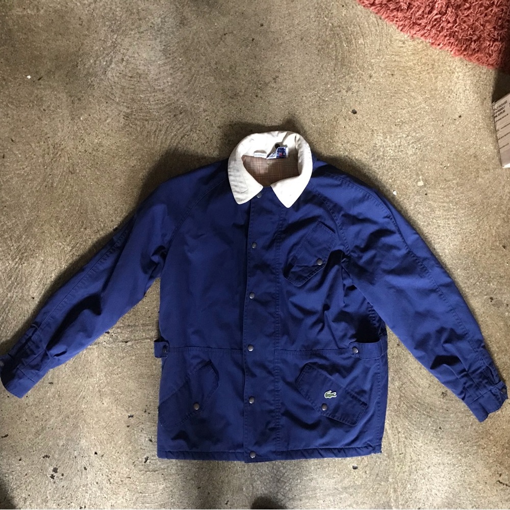VINTAGE Lacoste jacket -M- Navy Blue w/plaid lining